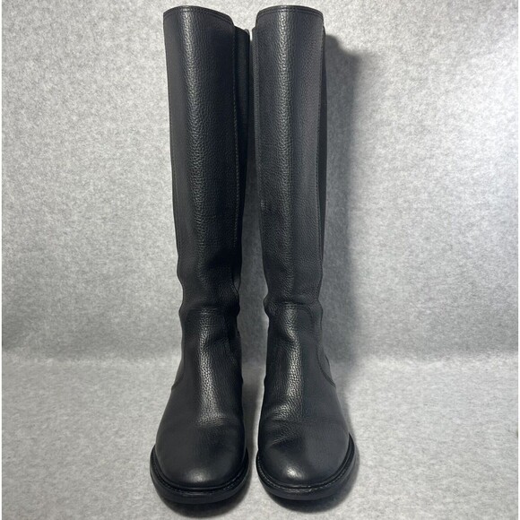 Tory‎ Burch Christy Boots Womens 7M Leather Knee High Black Tall Riding Zip Gold - Picture 3 of 16